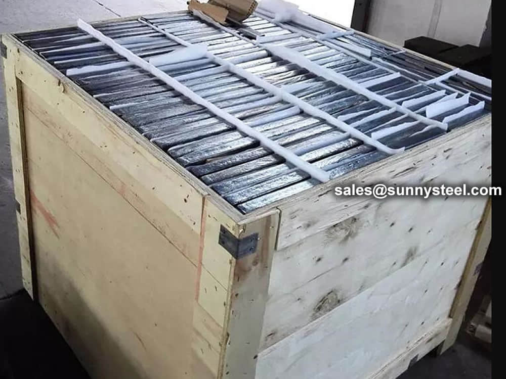 Cast basalt tiles are packed in wooden cases