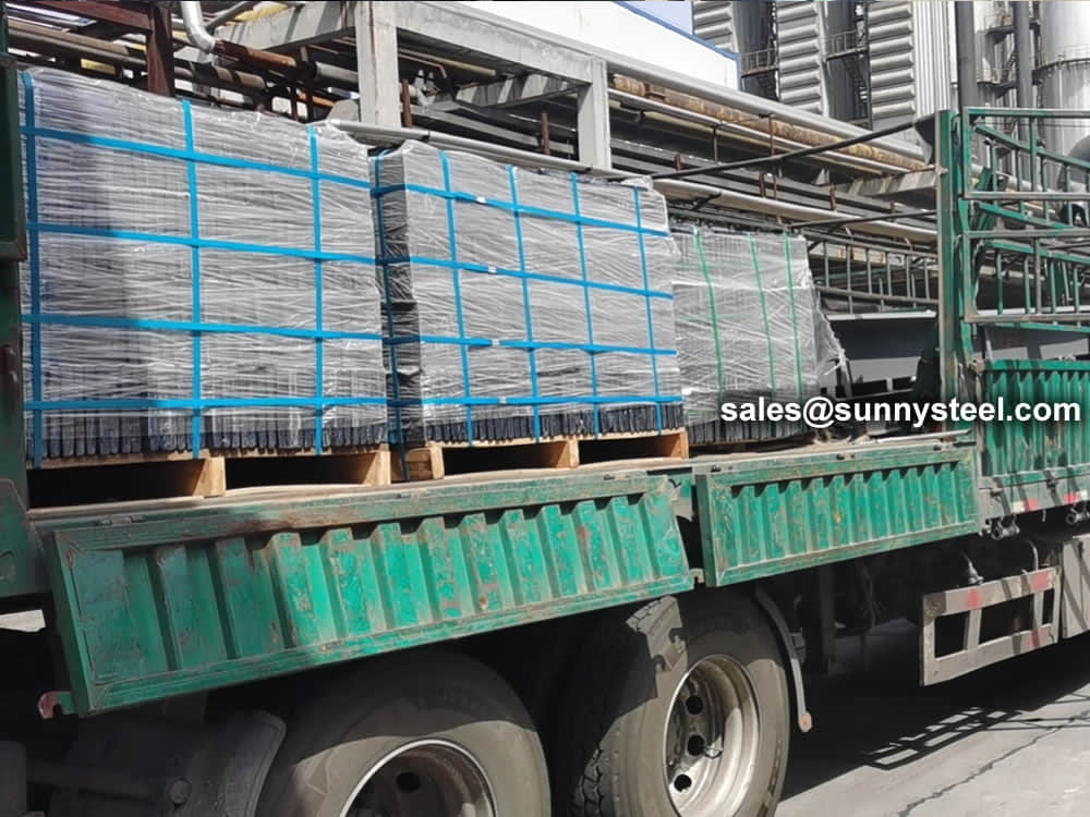 Cast basalt tiles are delivered to sea port