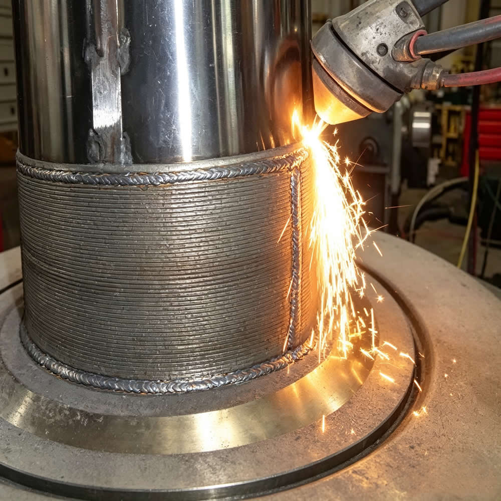 Pipe Being Clad With Corrosion-Resistant Alloy Using Laser Cladding
