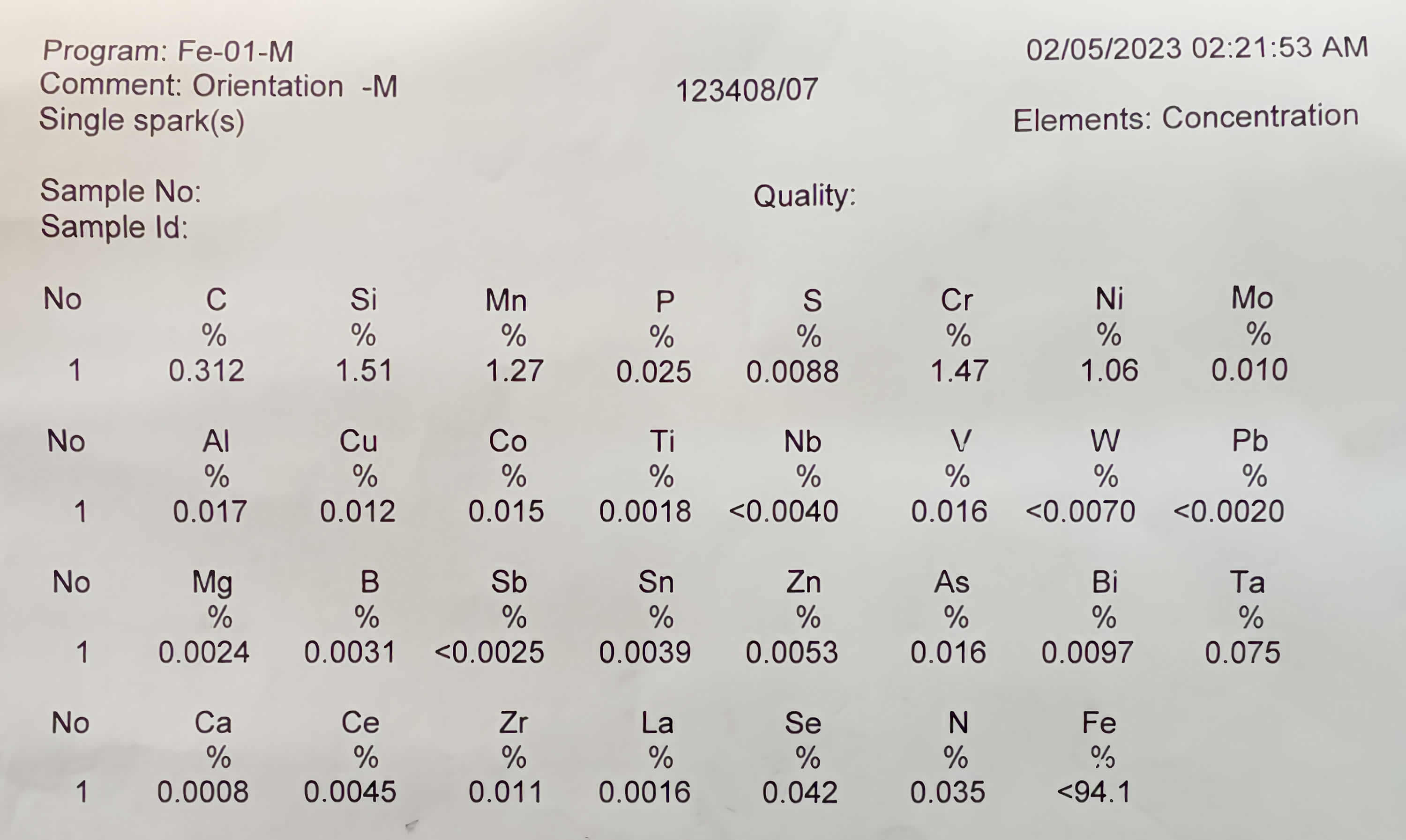 ZG40CrMnMoNiSiRe Chemical composition test report